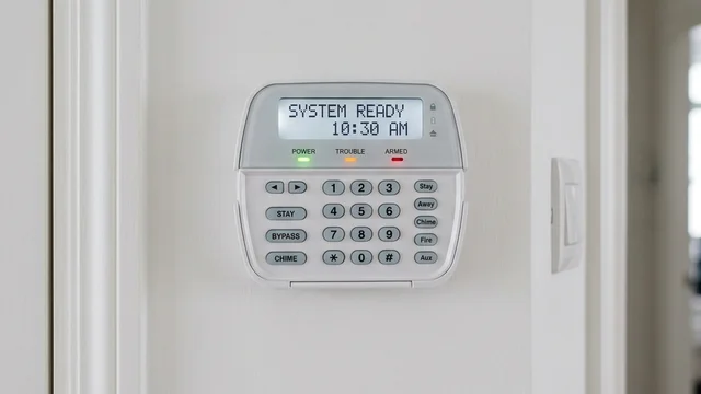 Modern burglar alarm panel mounted on a wall in a Singapore property; the central hub of the alarm system