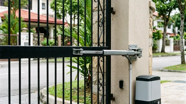 Auto gate motor installation on a Singapore landed property swing gate; the gate condition matters as much as the motor brand