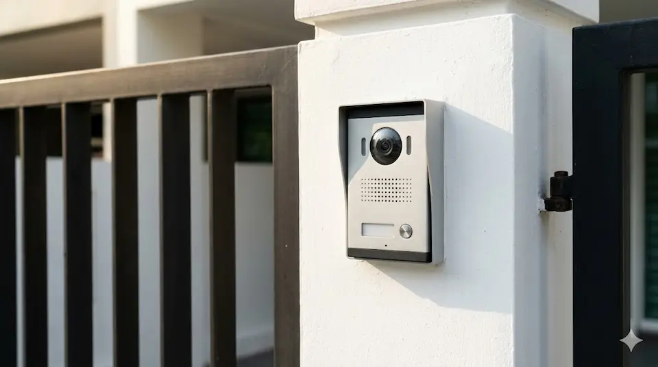 Modern video intercom outdoor station at a Singapore landed property gate; the right choice depends on how the household lives, not which brand to buy