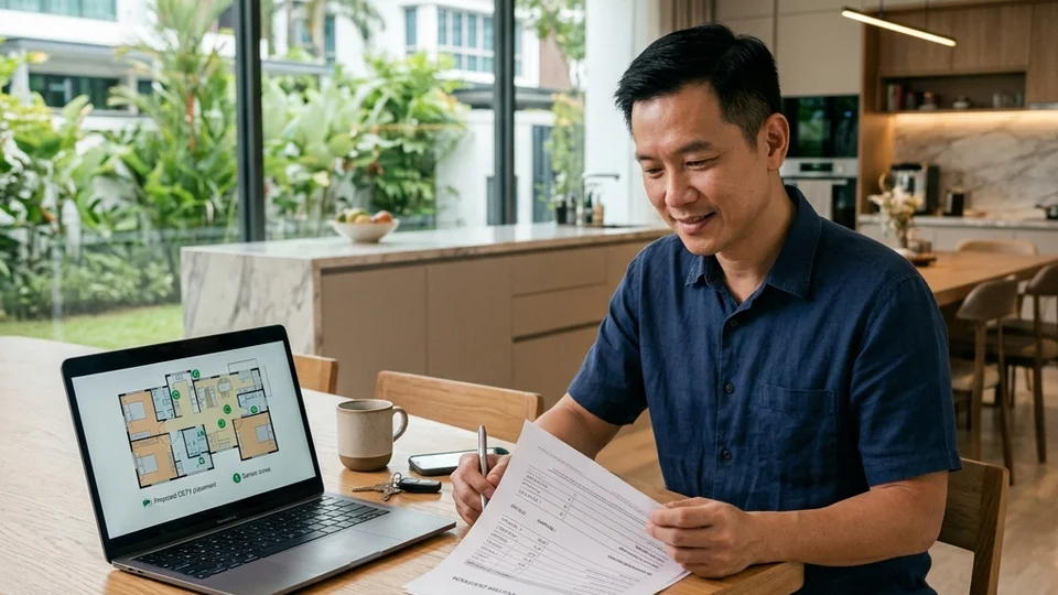 Singapore homeowner reviewing itemised security system quotation; understanding what drives home security costs