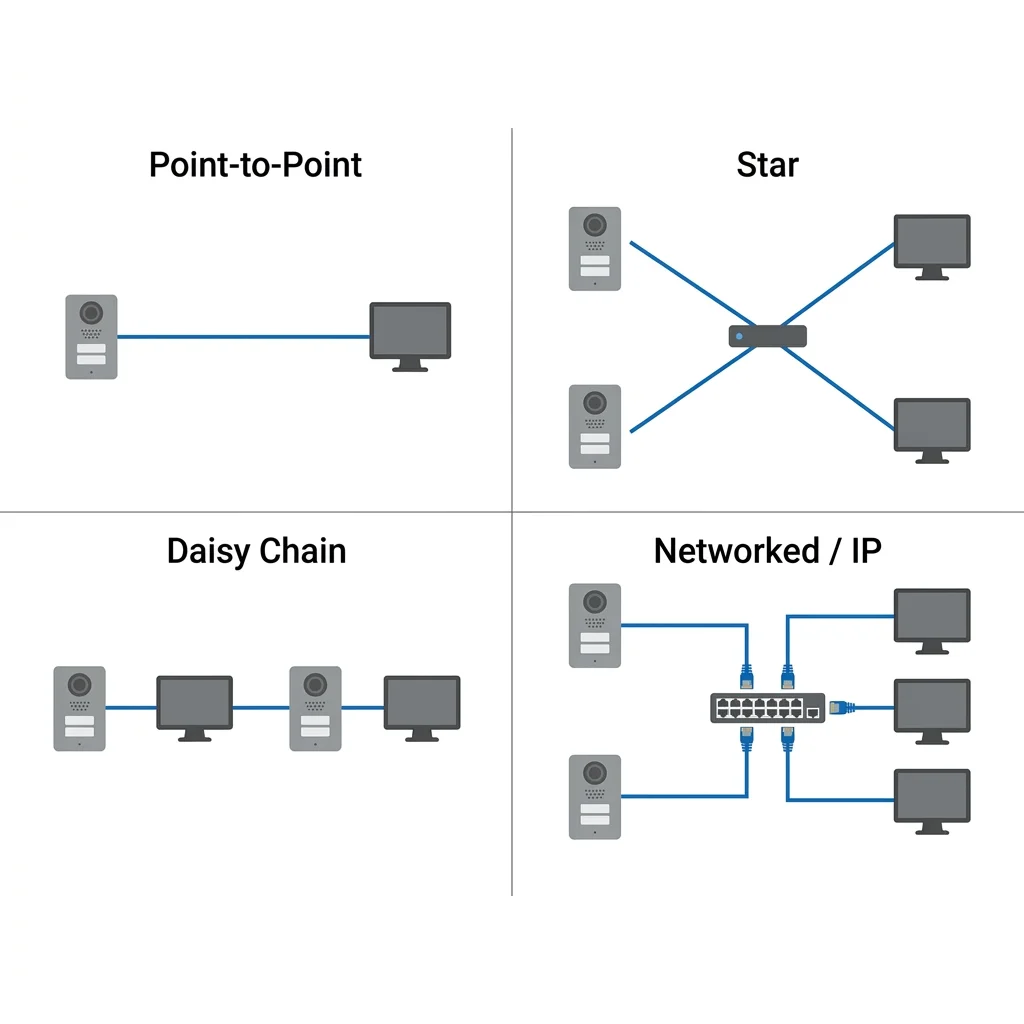 Door station relay output wiring to an EM lock showing the electrical connection between intercom and lock mechanism