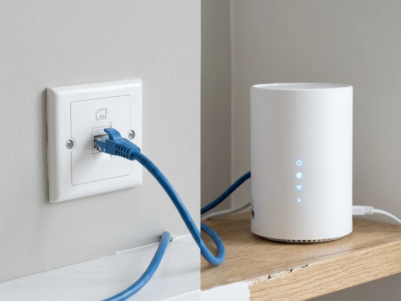 Side-by-side comparison of a Cat 6 Ethernet port and a Wi-Fi router showing the two connectivity approaches