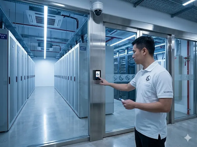 Data centre biometric and card access control at data hall door Singapore