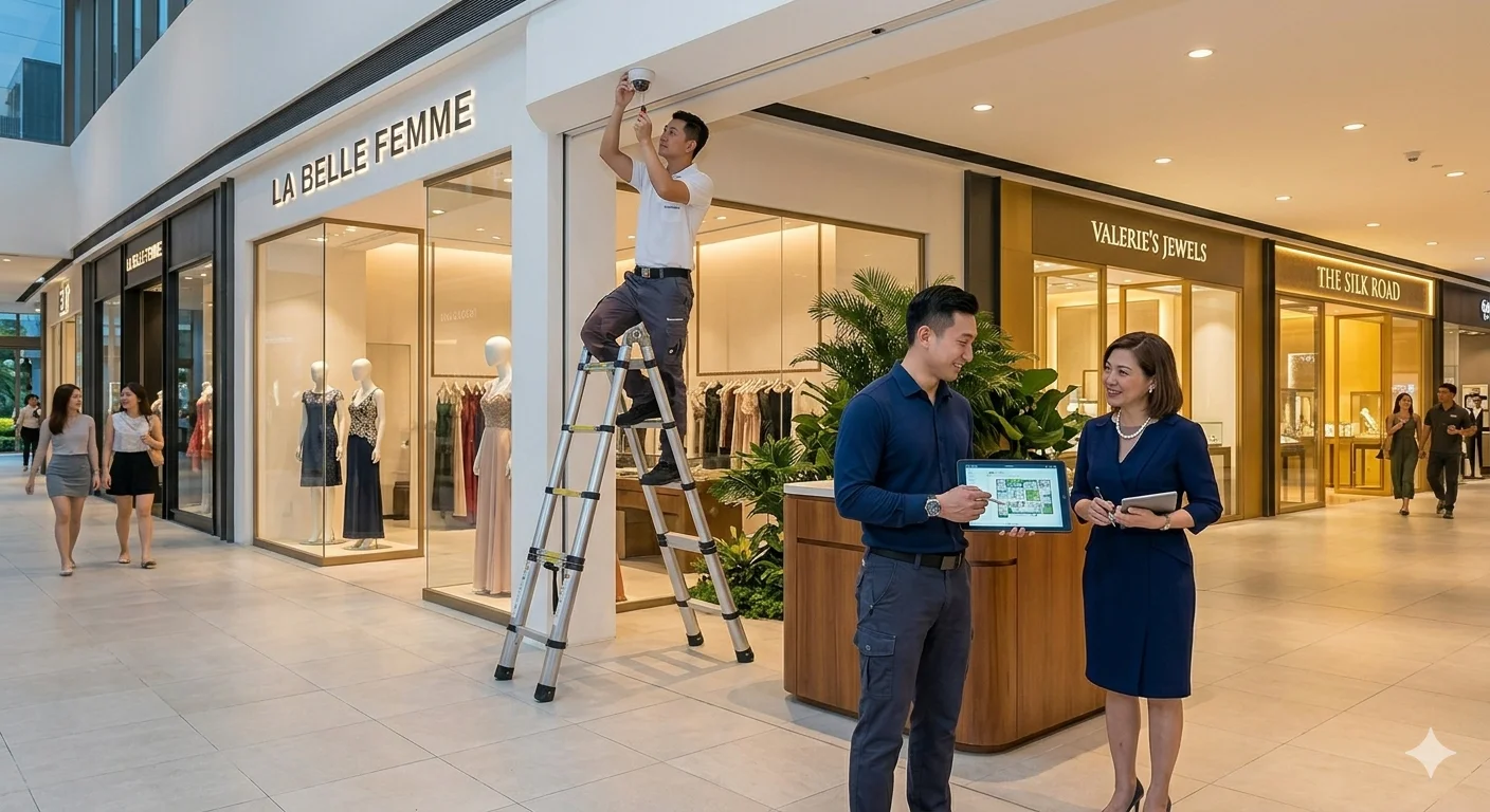 Retail security camera installation at Singapore shop